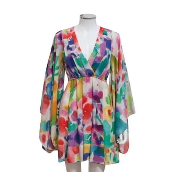 H&M Garden Collection Floral Dress Butterfly Kimono Sleeves Size 2 XS Boho - Picture 2 of 7